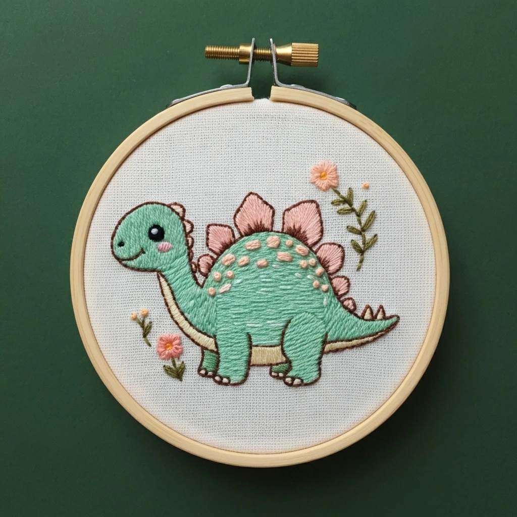 Cute Pastel Dinosaur Embroidery