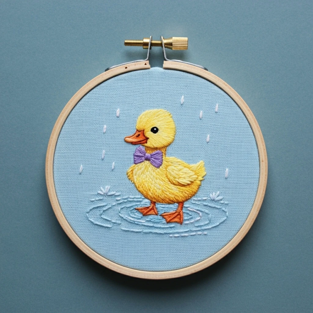 Adorable Duckling in the Rain Embroidery