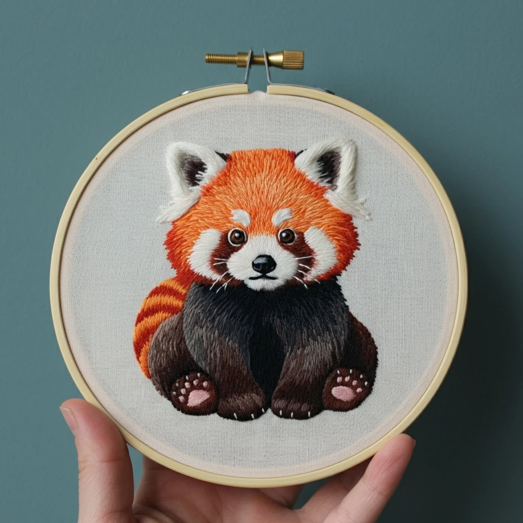 Adorable Red Panda Embroidery Art
