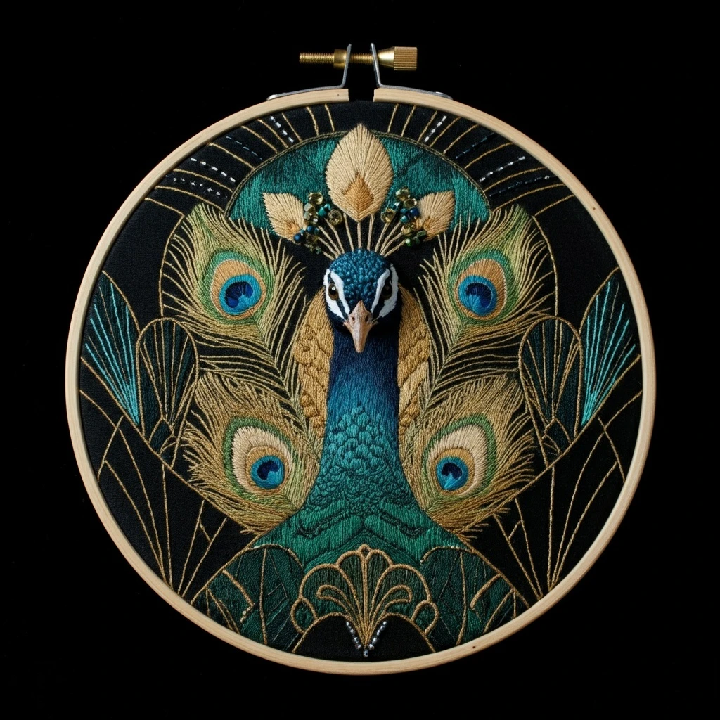 Art Deco Peacock Embroidery