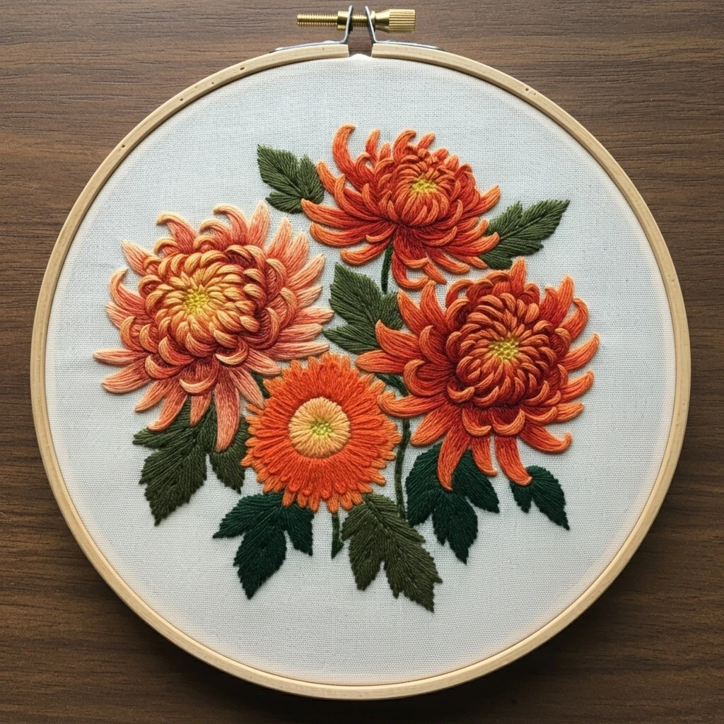 Autumn Chrysanthemum Bloom Embroidery Art