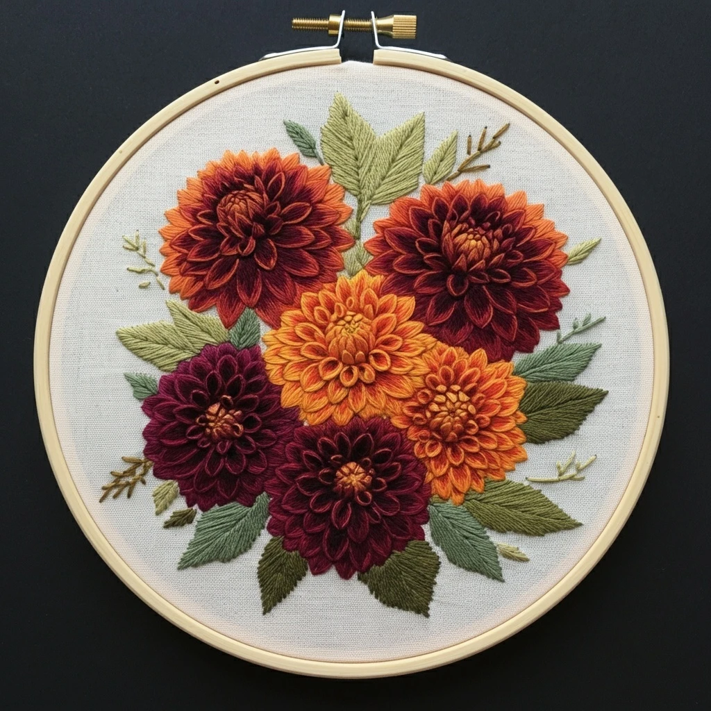 Autumn Dahlia Bouquet Embroidery