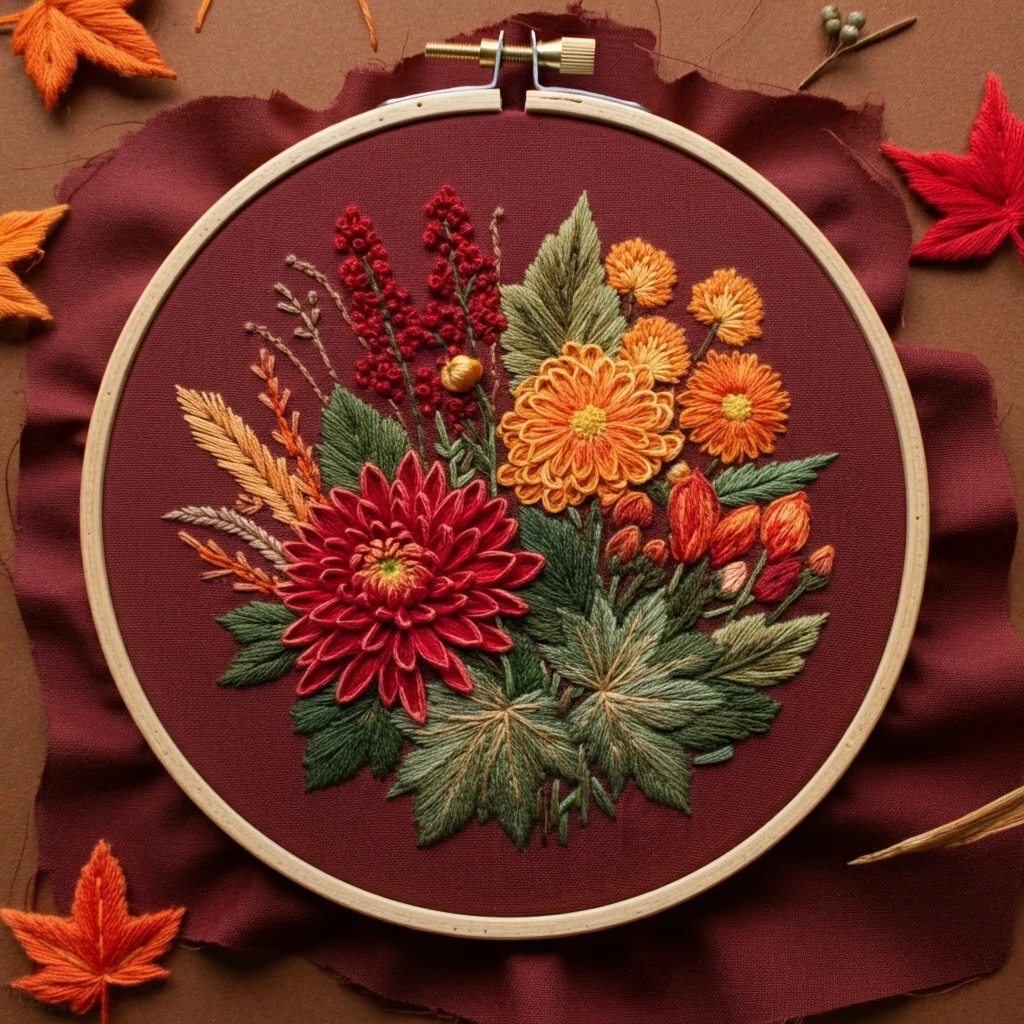 Autumn Floral Harvest Embroidery