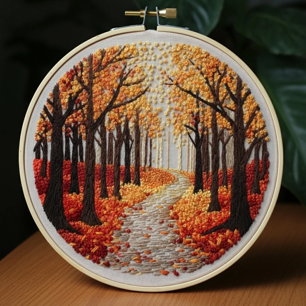 Autumn Forest Path Embroidery