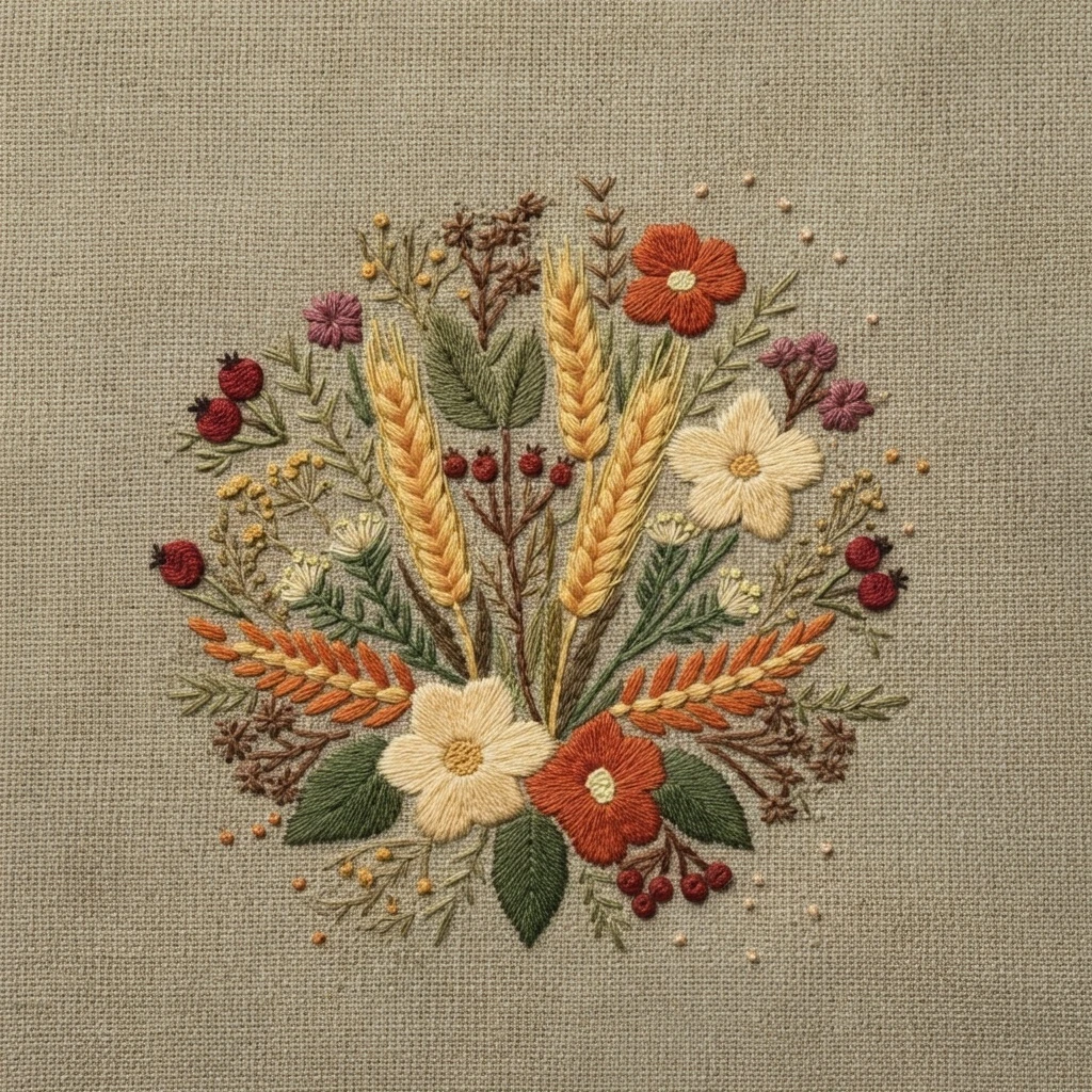 Autumn Harvest Floral Embroidery Bouquet