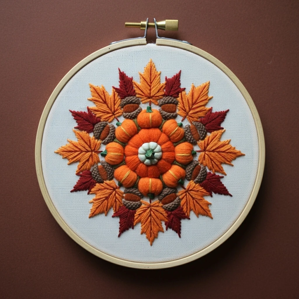Autumn Harvest Mandala Embroidery Hoop Art