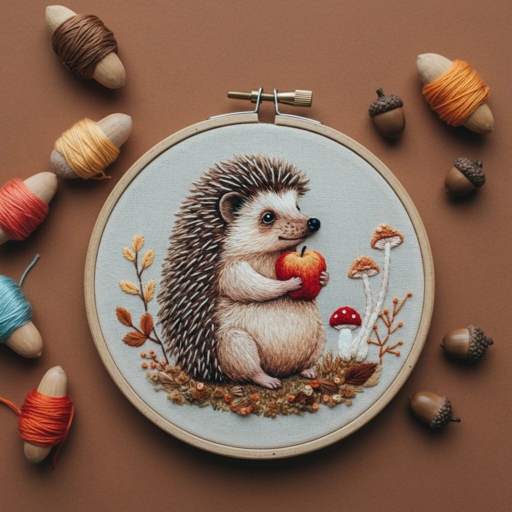 Autumn Hedgehog Embroidery Hoop
