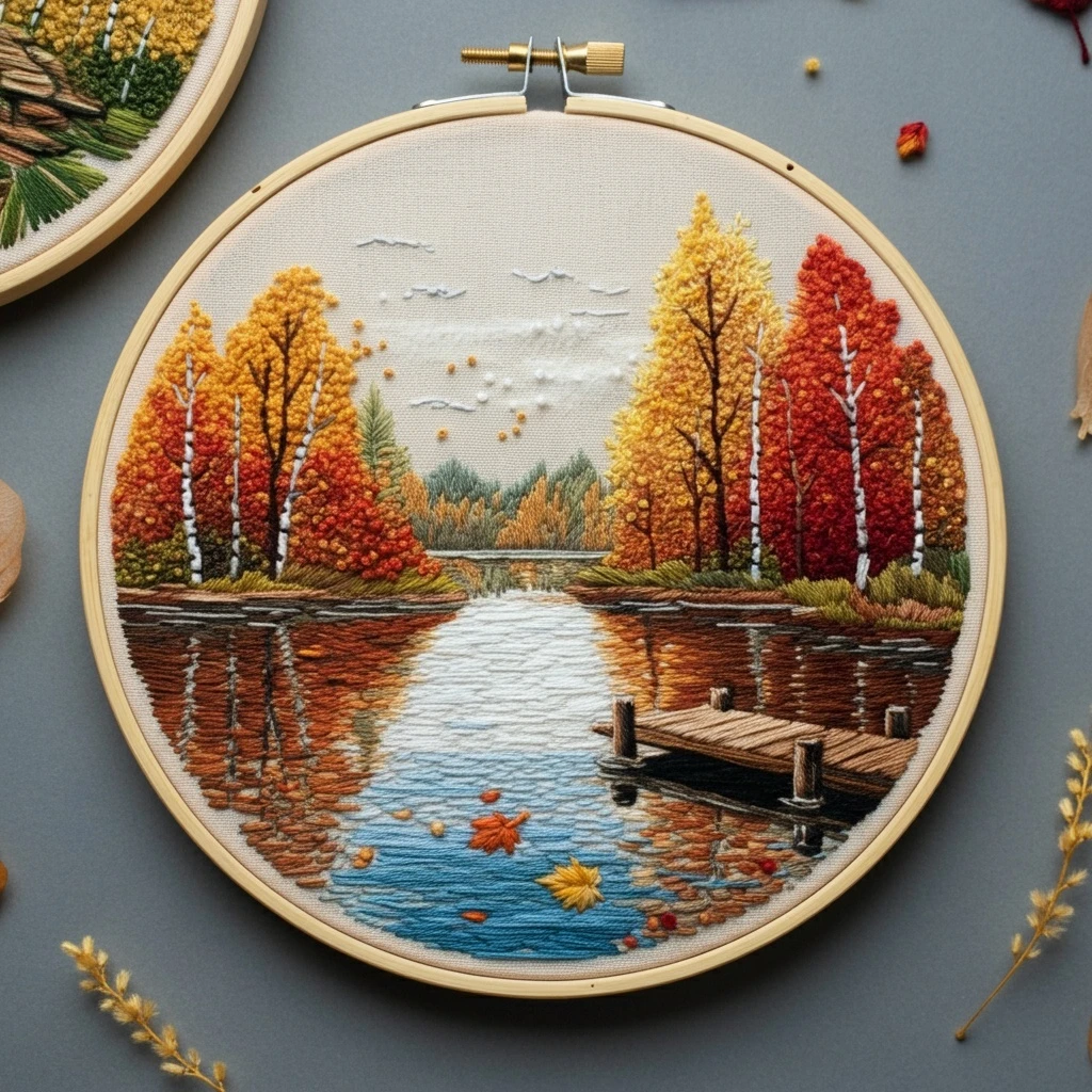 Autumn Lake Reflections Embroidery