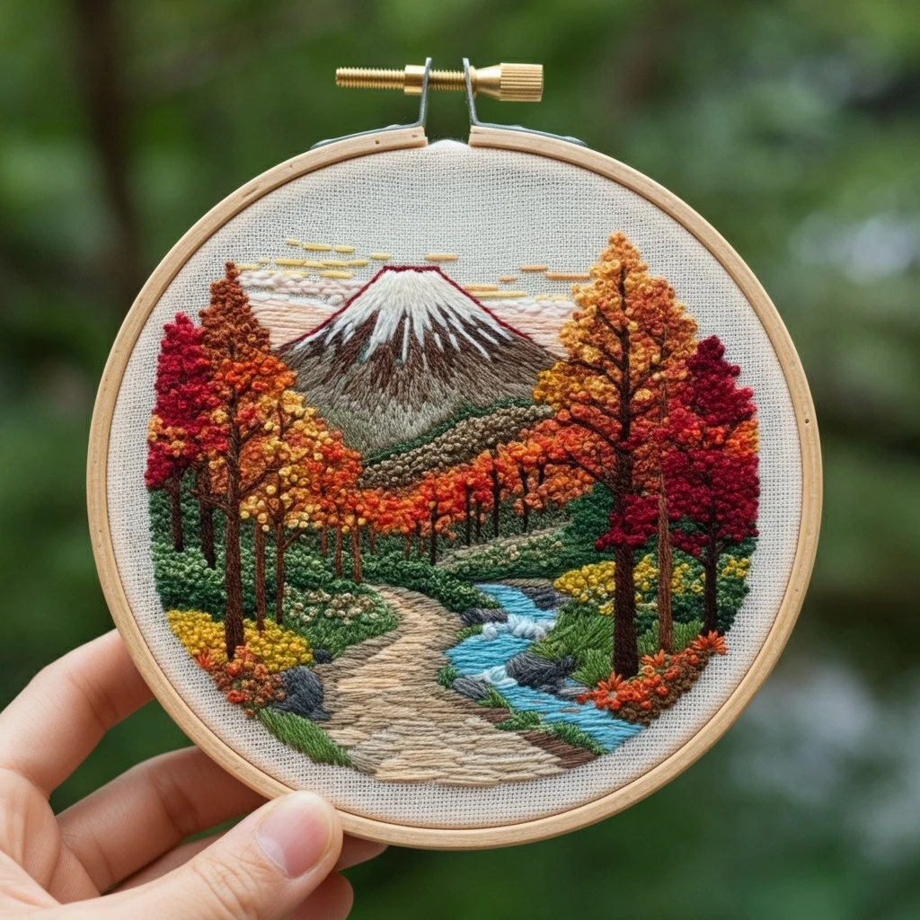 Autumn Mountain Landscape Embroidery