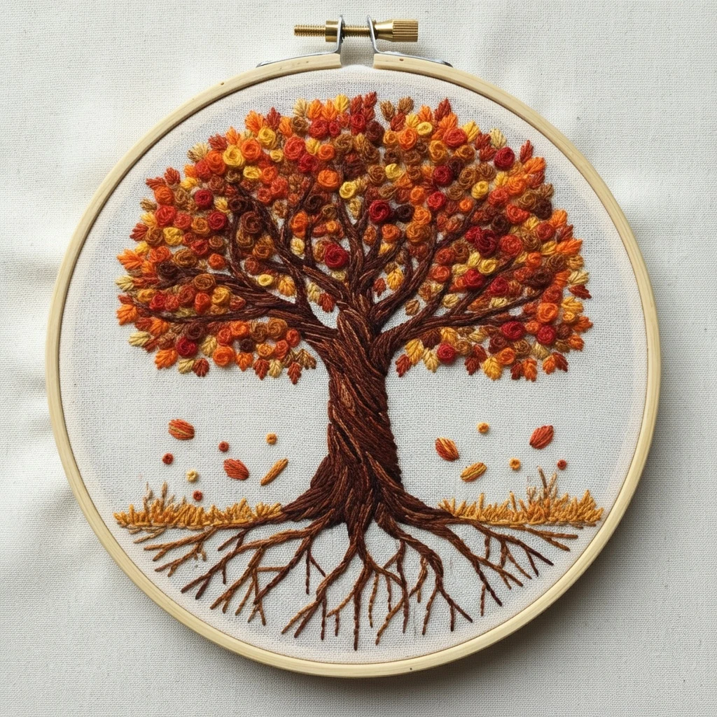 Autumn Roots Tree Embroidery Art