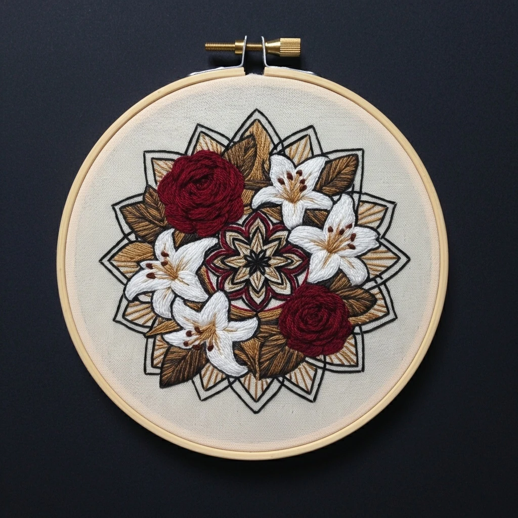 Autumnal Elegance Floral Embroidery