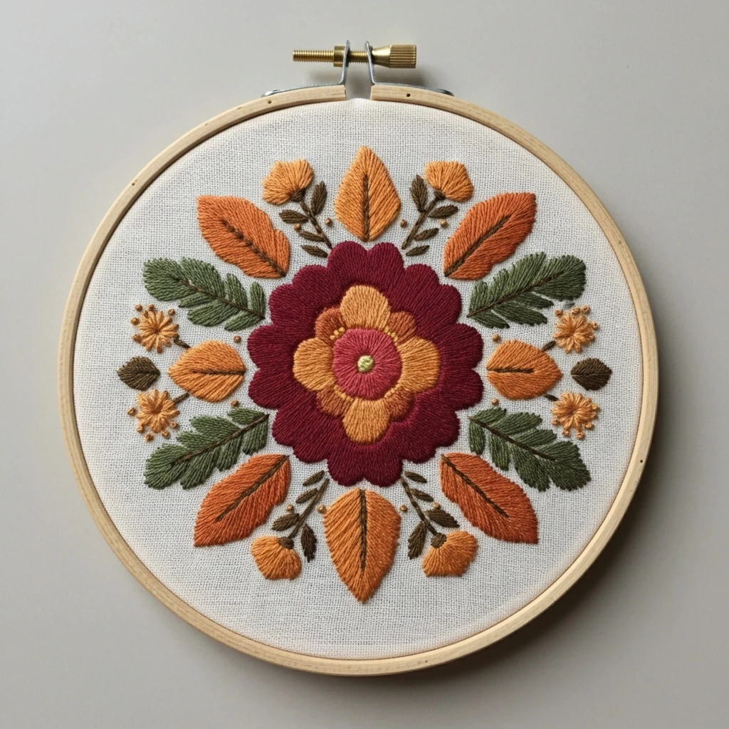 Autumnal Floral Mandala Embroidery Hoop Art