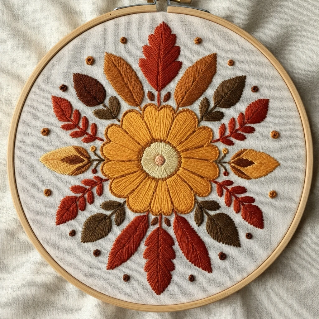 Autumnal Mandala Hand Embroidery Pattern