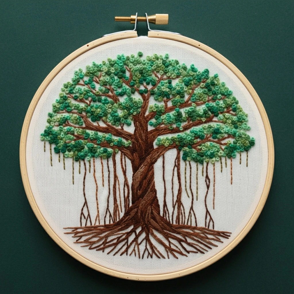 Banyan Tree of Life Embroidery