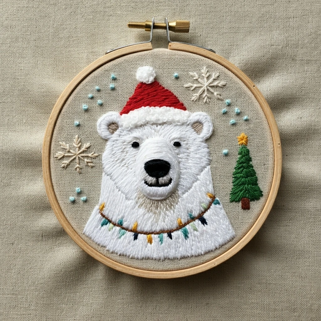 Beginner Christmas Polar Bear Embroidery Pattern