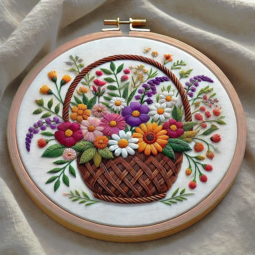 Blooming Basket Garden Embroidery Art