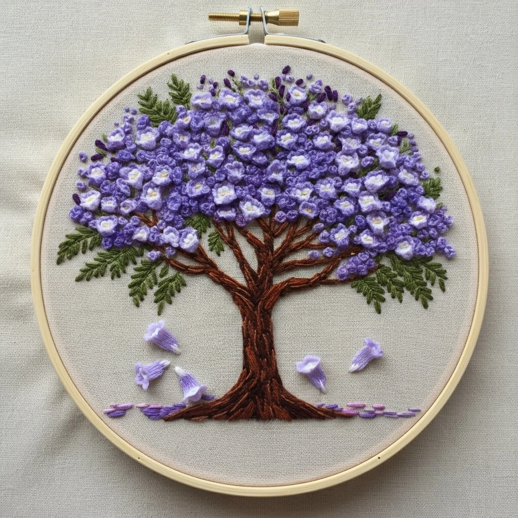 Blooming Jacaranda Tree Embroidery Art