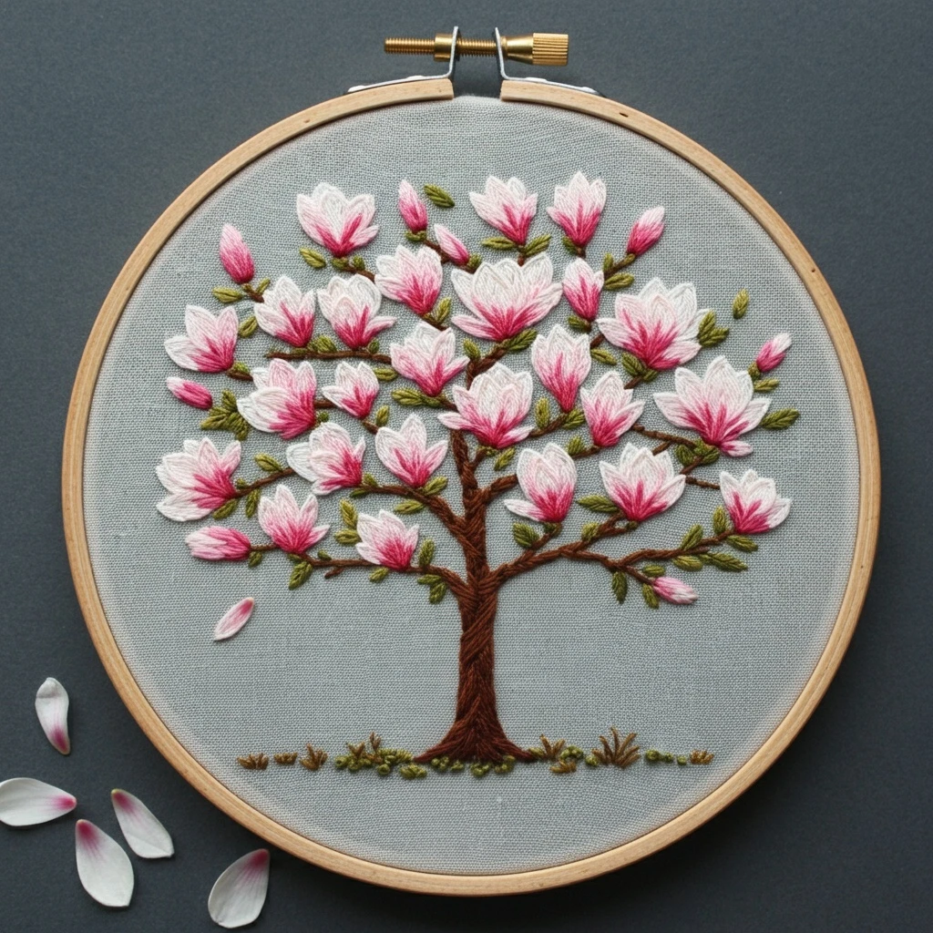 Blooming Magnolia Tree Embroidery