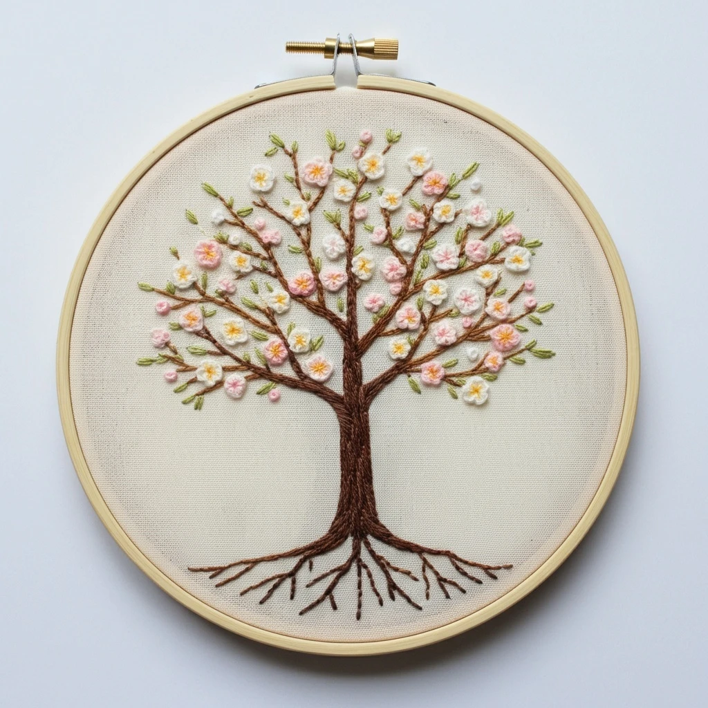 Blossoming Tree with Roots Embroidery