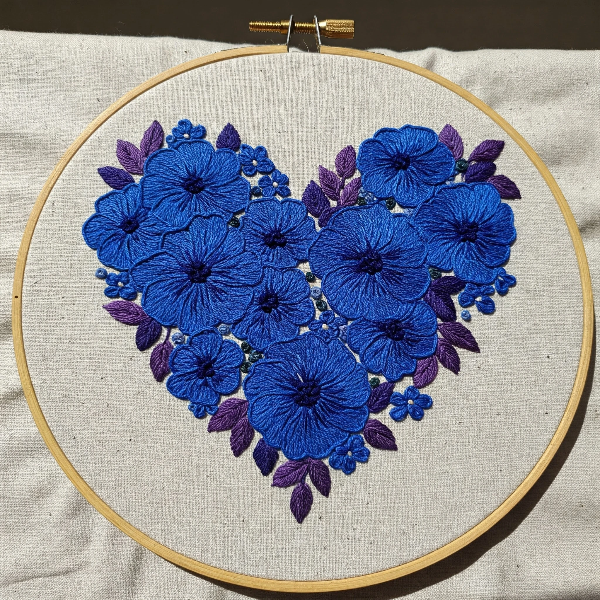 Blue Blossom Heart Embroidery