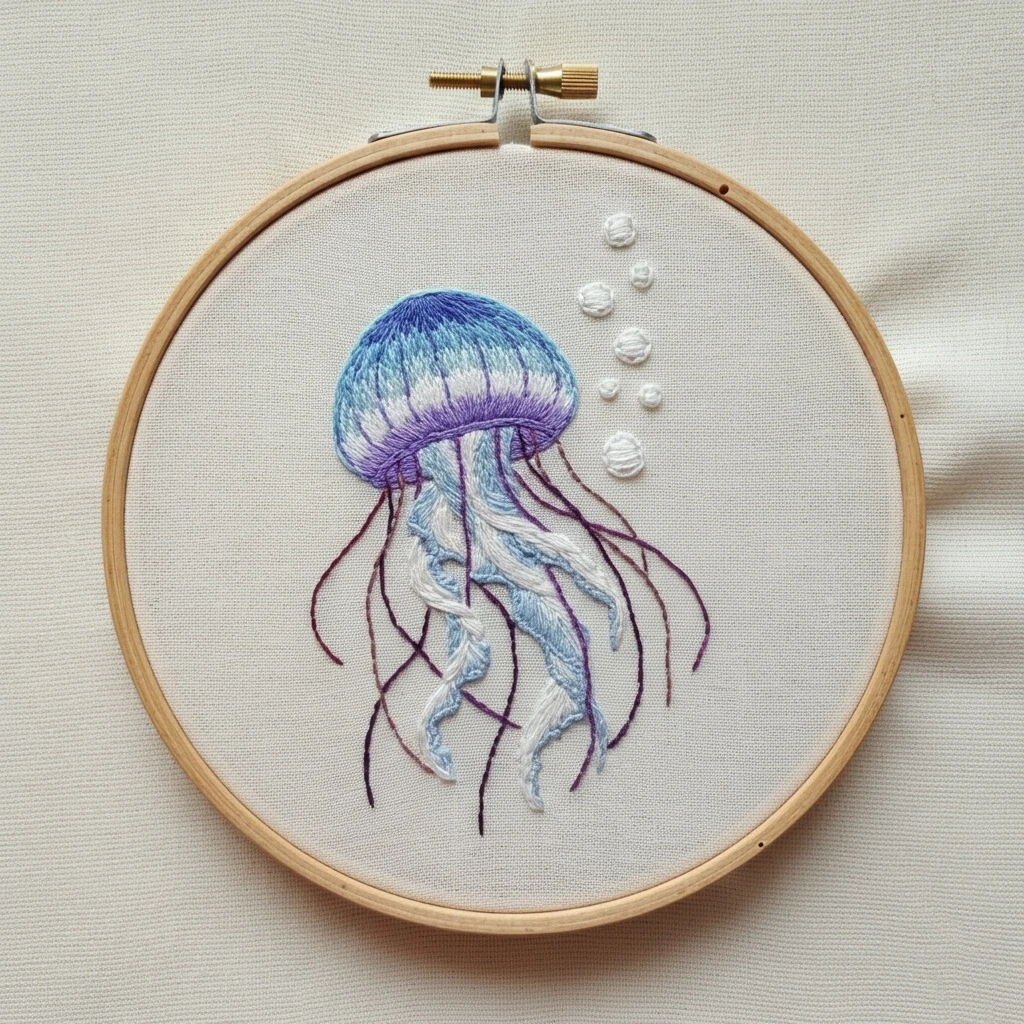 Blue and Purple Jellyfish Hand Embroidery