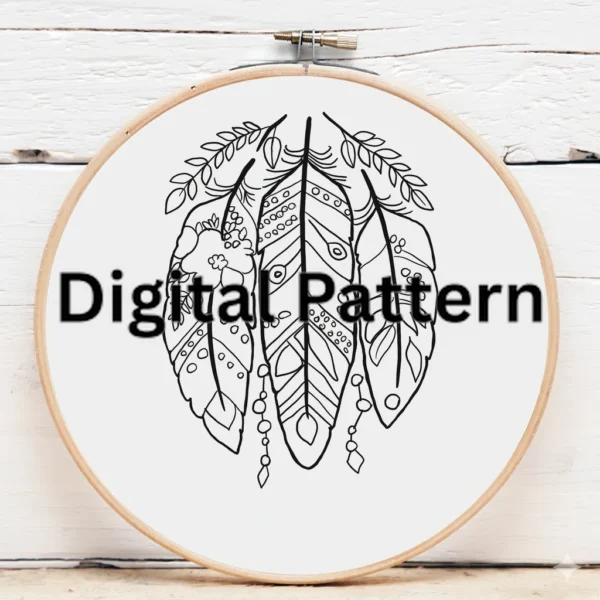 Boho Feather Trio Hand Embroidery | Hand Embroidery Pattern PDF
