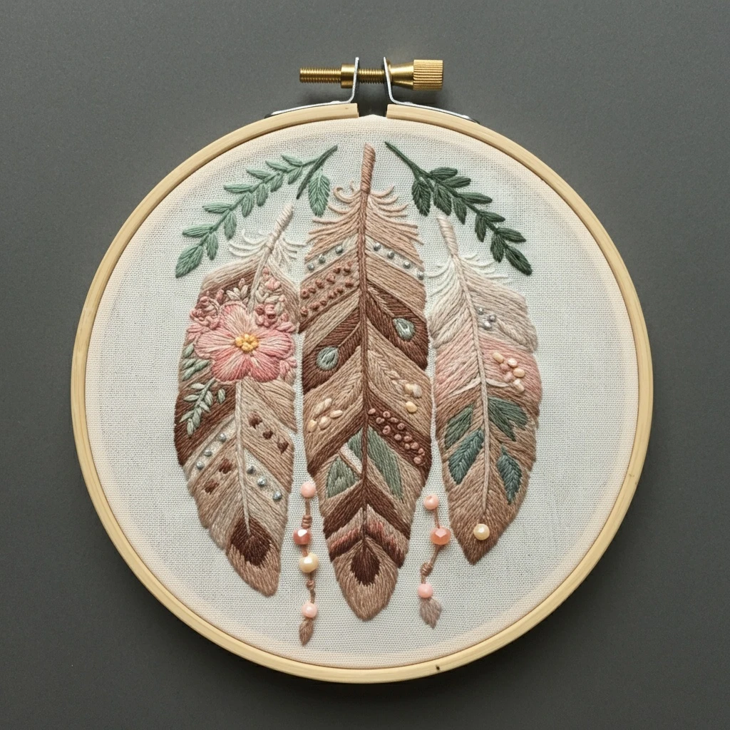 Boho Feather Trio Hand Embroidery