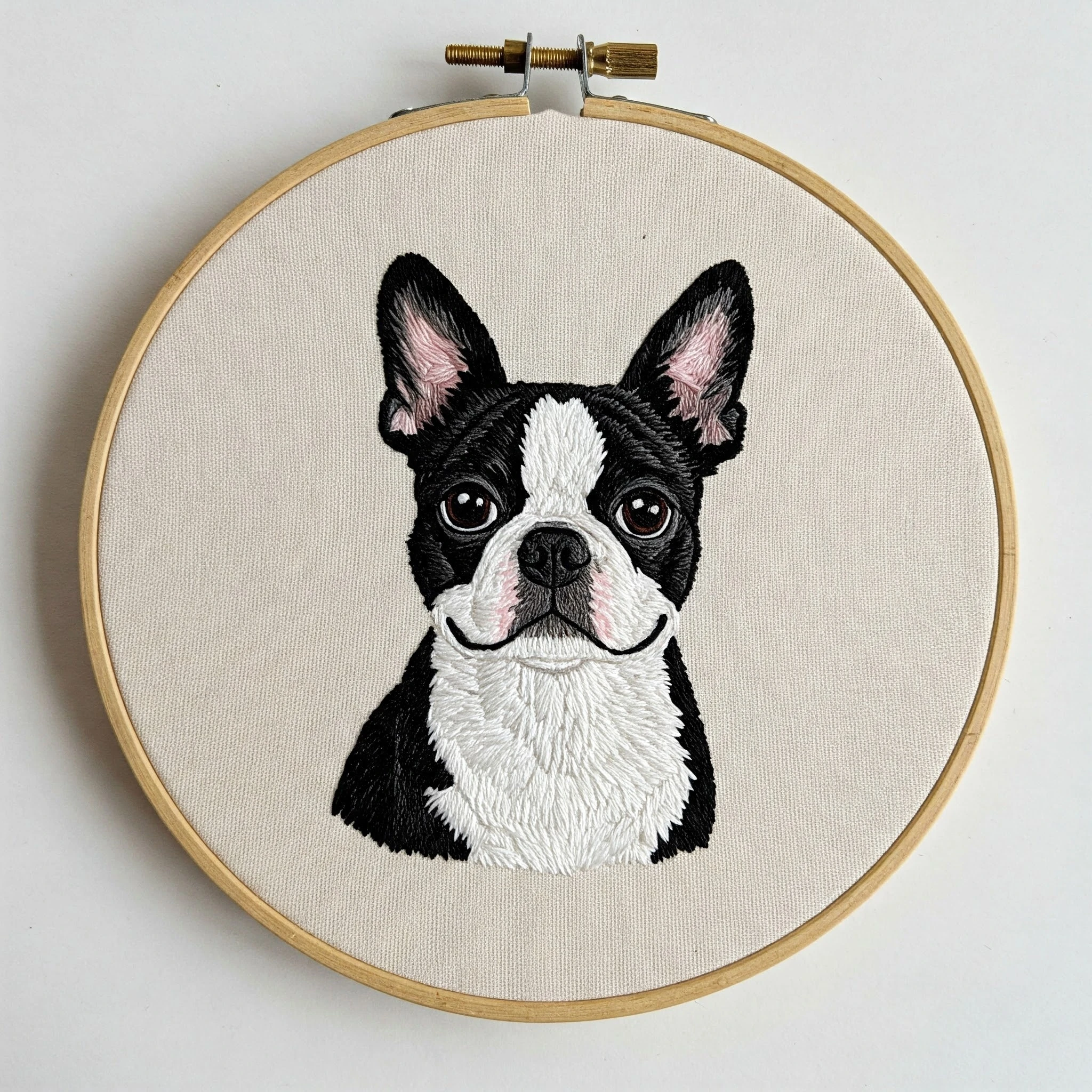 Boston Terrier Hand Embroidery Portrait