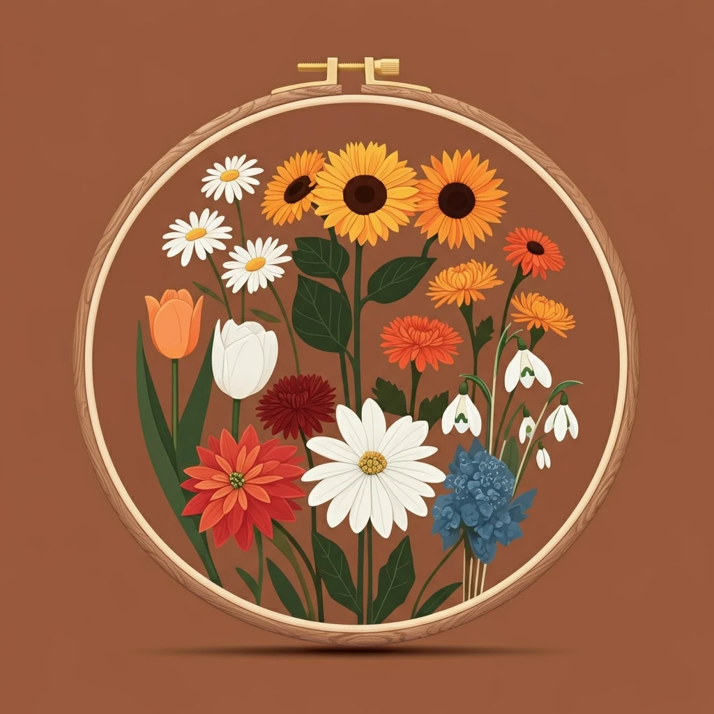 Botanical Floral Hoop Illustration