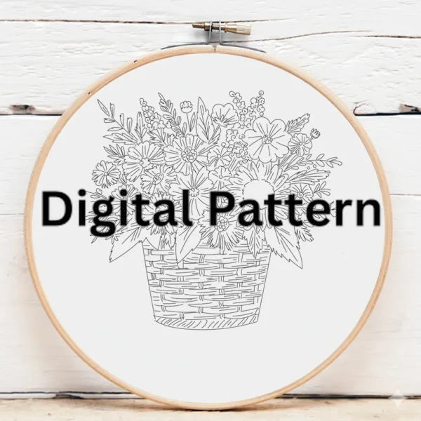 Bright Summer Basket of Mixed Flowers | Hand Embroidery Pattern PDF