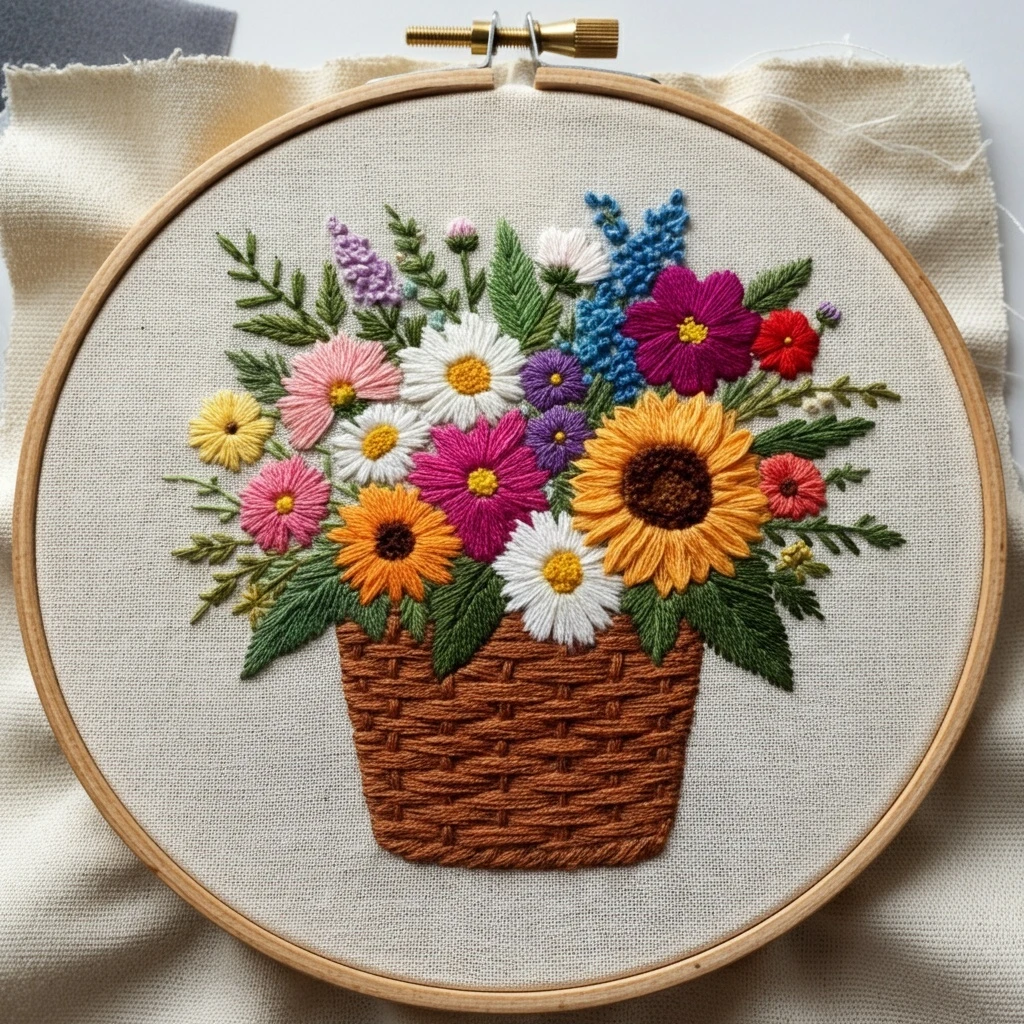 Bright Summer Basket of Mixed Flowers