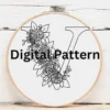 Burgundy Floral Monogram 'V' Embroidery | Hand Embroidery Pattern PDF