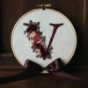 Burgundy Floral Monogram 'V' Embroidery | Hand Embroidery Pattern PDF