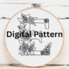 Burgundy Monogram 'E' Floral Initial Hand Embroidery Pattern | Hand Embroidery Pattern PDF