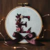 Burgundy Monogram 'E' Floral Initial Hand Embroidery Pattern | Hand Embroidery Pattern PDF