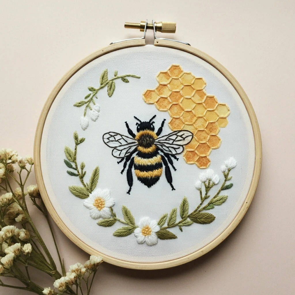 Busy Bee and Honeycomb Hand Embroidery