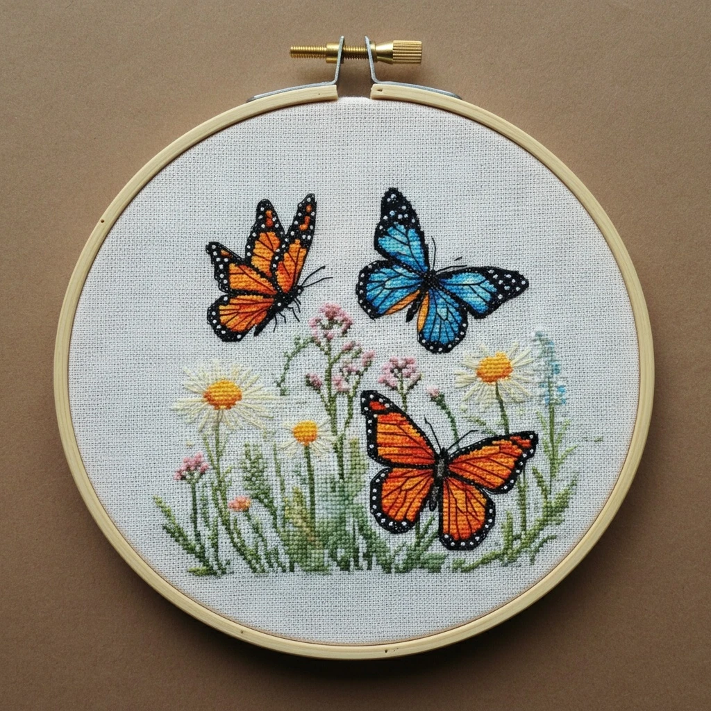 Butterfly Meadow Embroidery Art