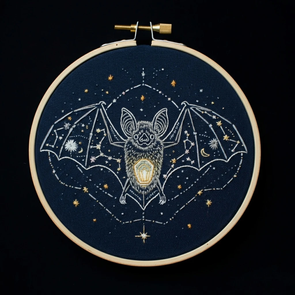 Celestial Bat Embroidery Hoop Art