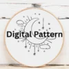 Celestial Crescent Moon and Clouds Embroidery Pattern | Hand Embroidery Pattern PDF