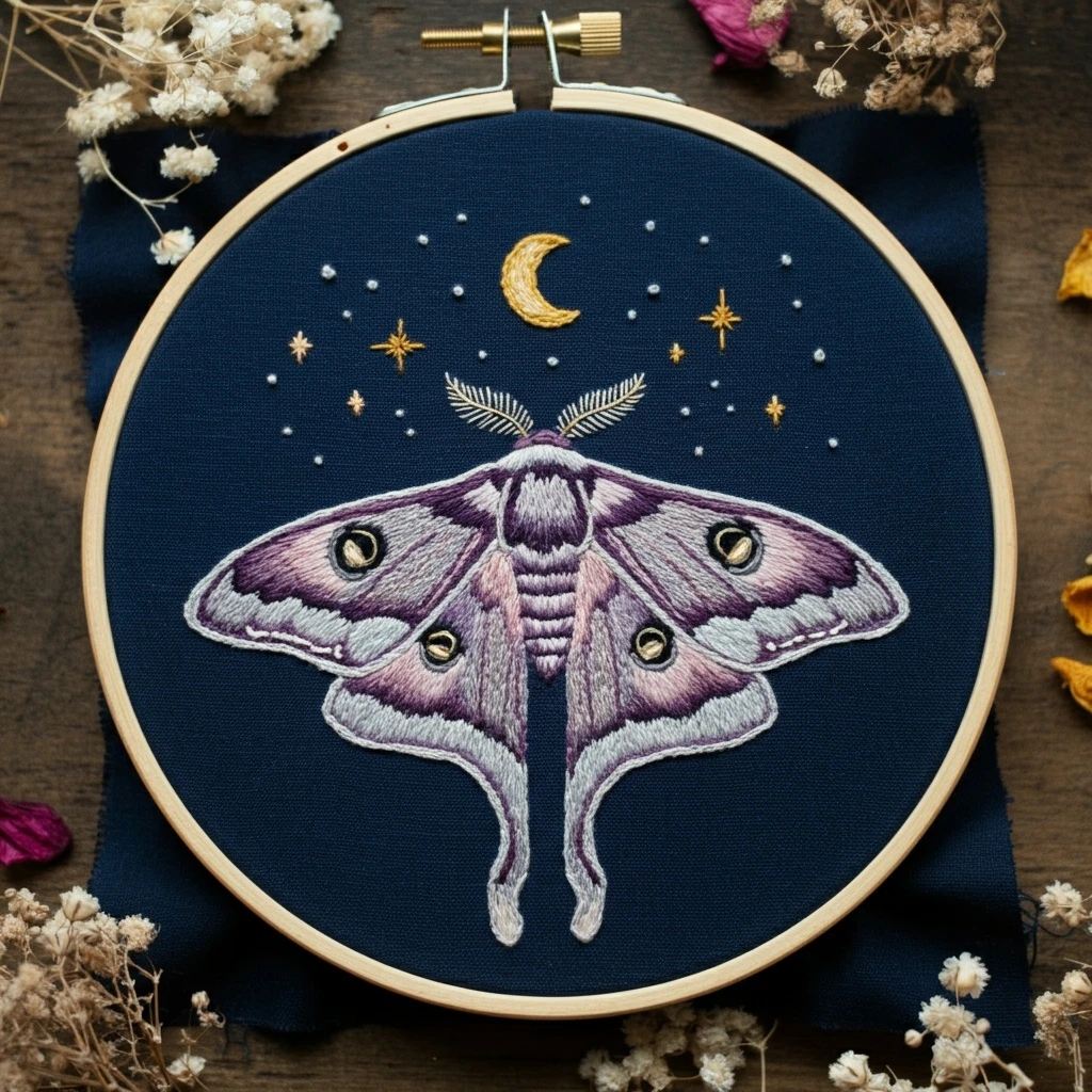 Celestial Moth Hand Embroidery Hoop