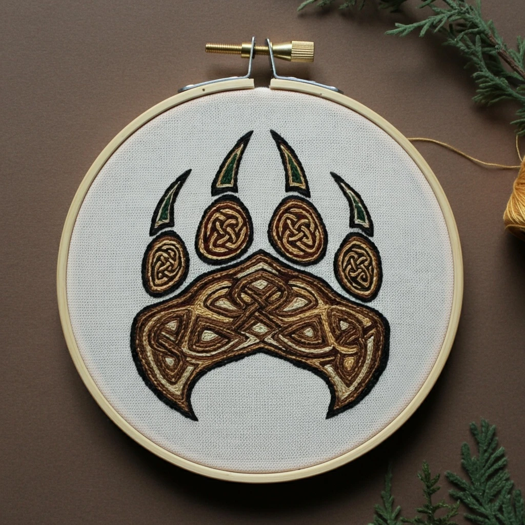 Celtic Knot Bear Paw Embroidery Hoop Art