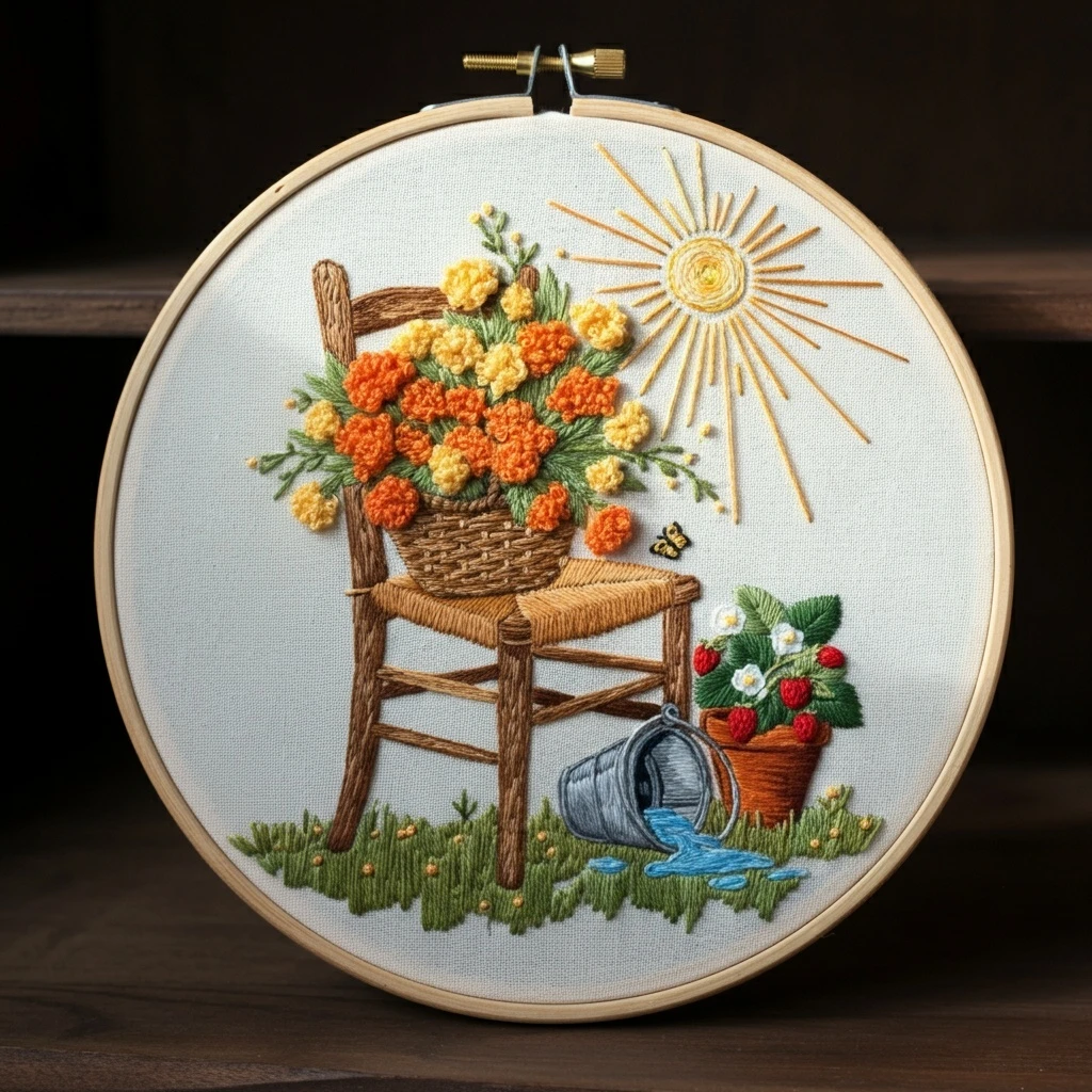 Chair with Flowers Embroidery