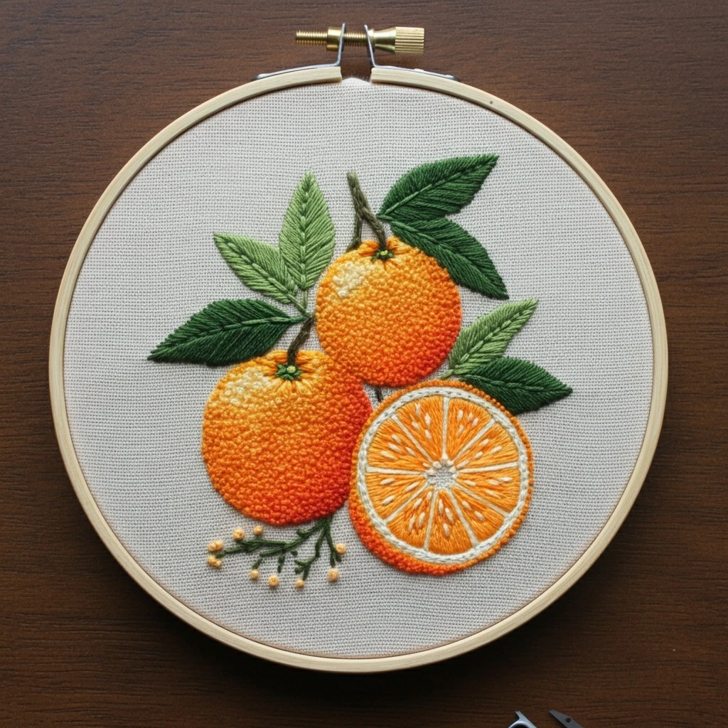 Citrus Harvest Embroidery Art