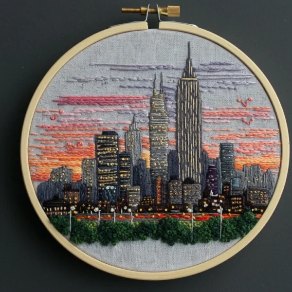 Cityscape Sunset Embroidery | Hand Embroidery Pattern PDF