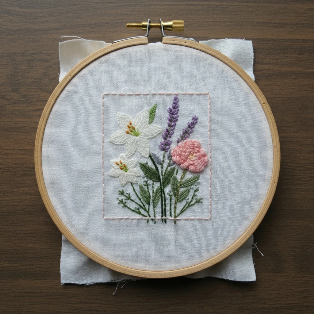Classic Boxed Floral Bouquet Embroidery