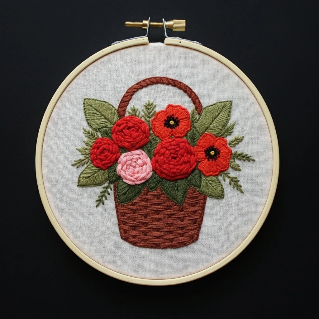 Classic Floral Basket Embroidery