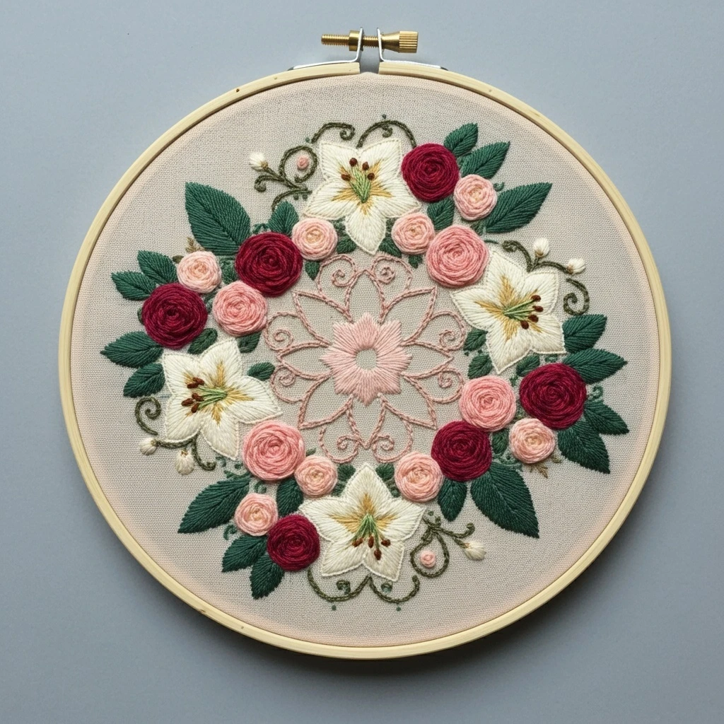 Classic Floral Wreath Hand Embroidery Hoop Art