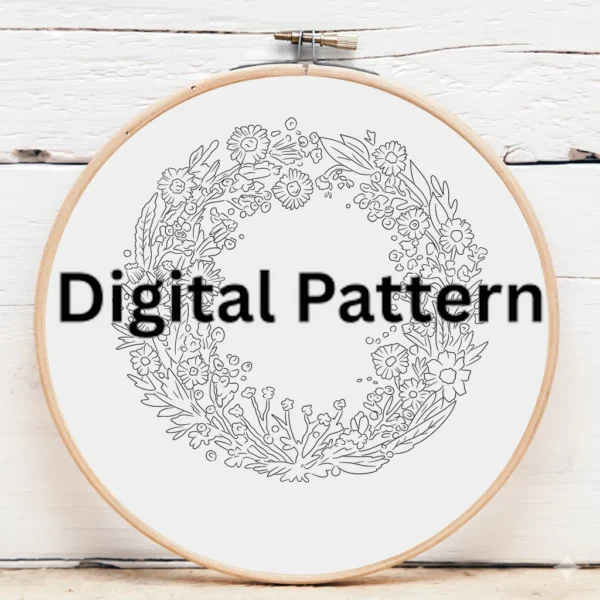 Classic Floral Wreath with Layered Detailing | Hand Embroidery Pattern PDF