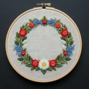 Classic Rose & Forget-Me-Not Wreath | Hand Embroidery Pattern PDF
