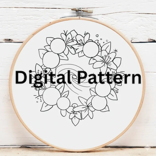 Cosmic Floral Wreath (Galaxy Series) | Hand Embroidery Pattern PDF